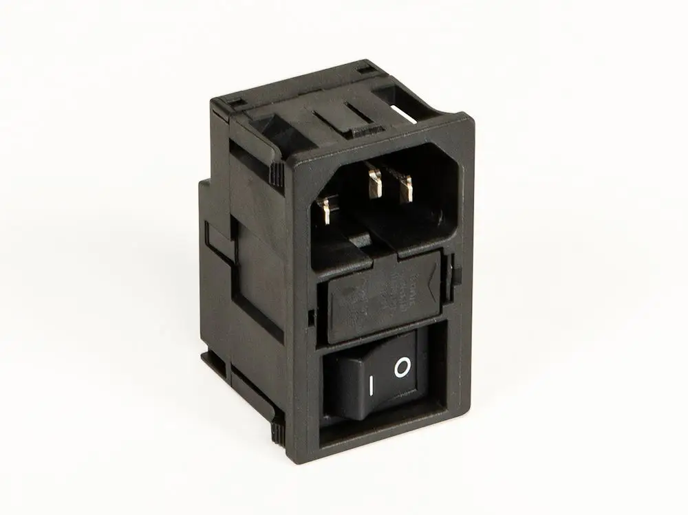 Ersatz-Netzanschlussbox aus Kunststoff mit Schalter für elektrische Anwendungen, hergestellt von Fränkische. Schlichtes Design ohne sichtbare Befestigungen.